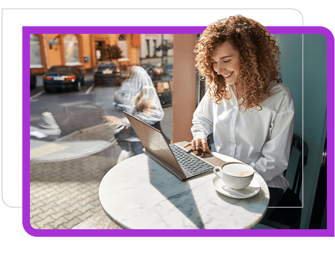 A women employees working happily at home in hybrid work.