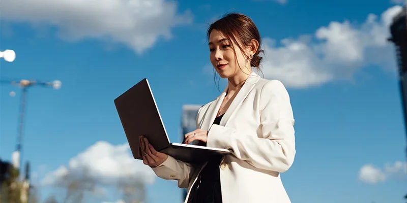 A lady working on laptop