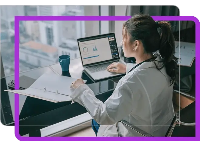 A women is Working in the laptop about health care information.